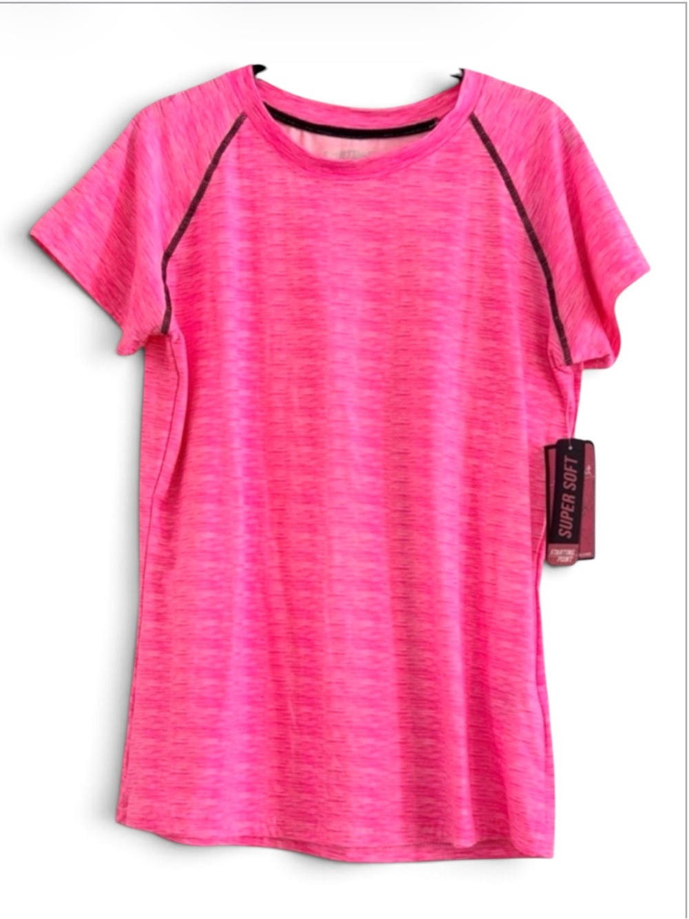 Starting Point NWT Pink Black Striped Activewear Performance Soft Tee Size XL